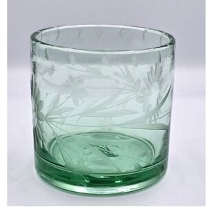Bobby Flay Green Etched Hand Blown Double Old Fashioned Rock Glass Tumbler 12oz.